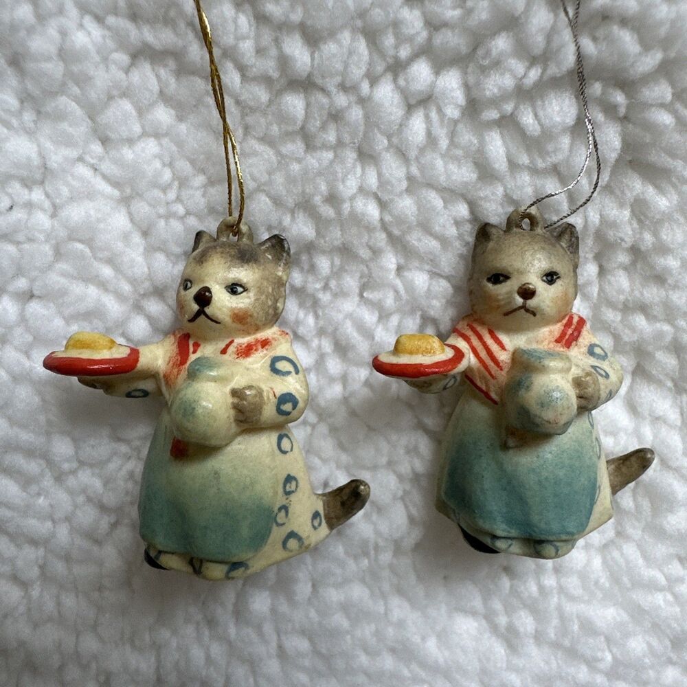 Warne Beatrix Potter Miss Ribby Cat ANRI Italy Ornament 1981 Vintage, TWO, Twins